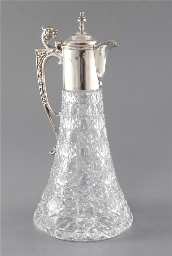 A 1970s silver mounted cut glass claret jug by Garrard & Co Ltd, 29.5cm.